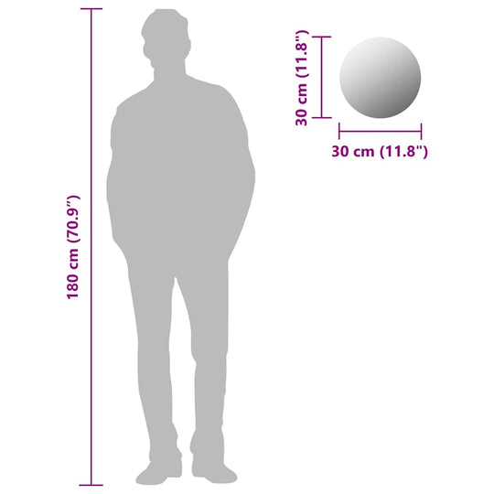 Dimensions of a 30 cm round frameless mirror with silhouette for scale, showcasing elegance in home furniture décor.