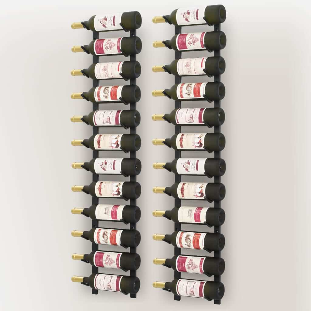 Wall Mounted Wine Racks for 12 Bottles 2 pcs Iron displaying 24 bottles of wine in a stylish arrangement.
