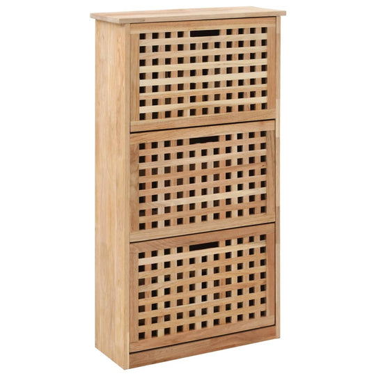 Shoe Storage Cabinet 55x20x104 cm Solid Walnut Wood with stylish lattice design and three storage compartments.