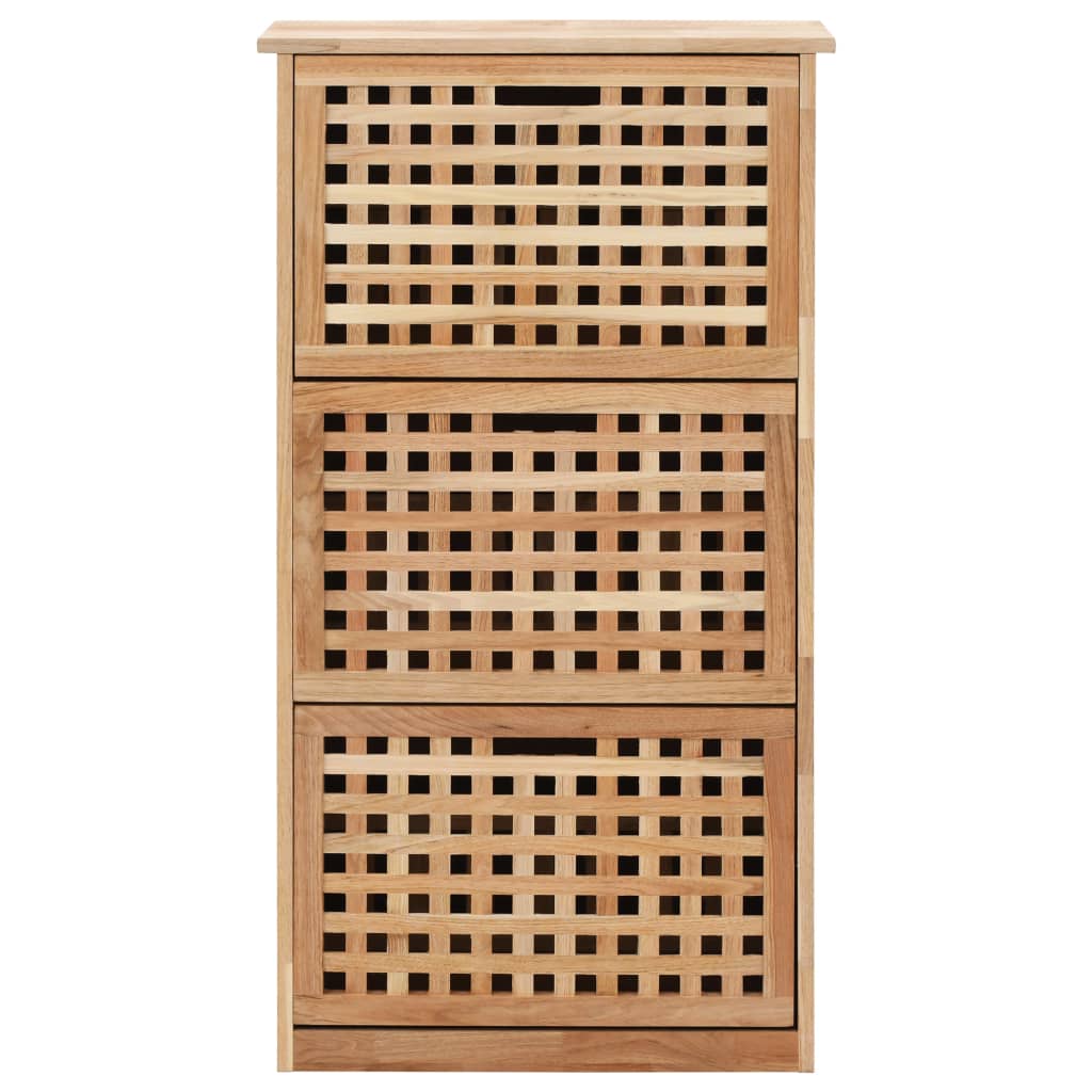 Shoe Storage Cabinet 55x20x104 cm Solid Walnut Wood with stylish lattice design and three compartments.