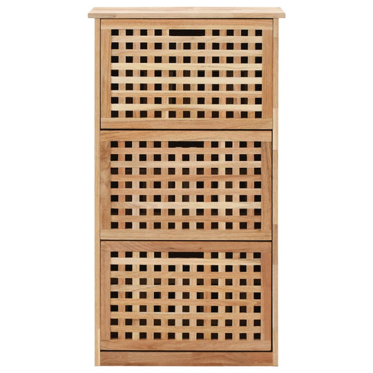 Shoe Storage Cabinet 55x20x104 cm Solid Walnut Wood with stylish lattice design and three compartments.