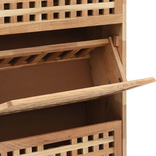Shoe Storage Cabinet 55x20x104 cm Solid Walnut Wood showing interior compartments with a stylish lattice design.