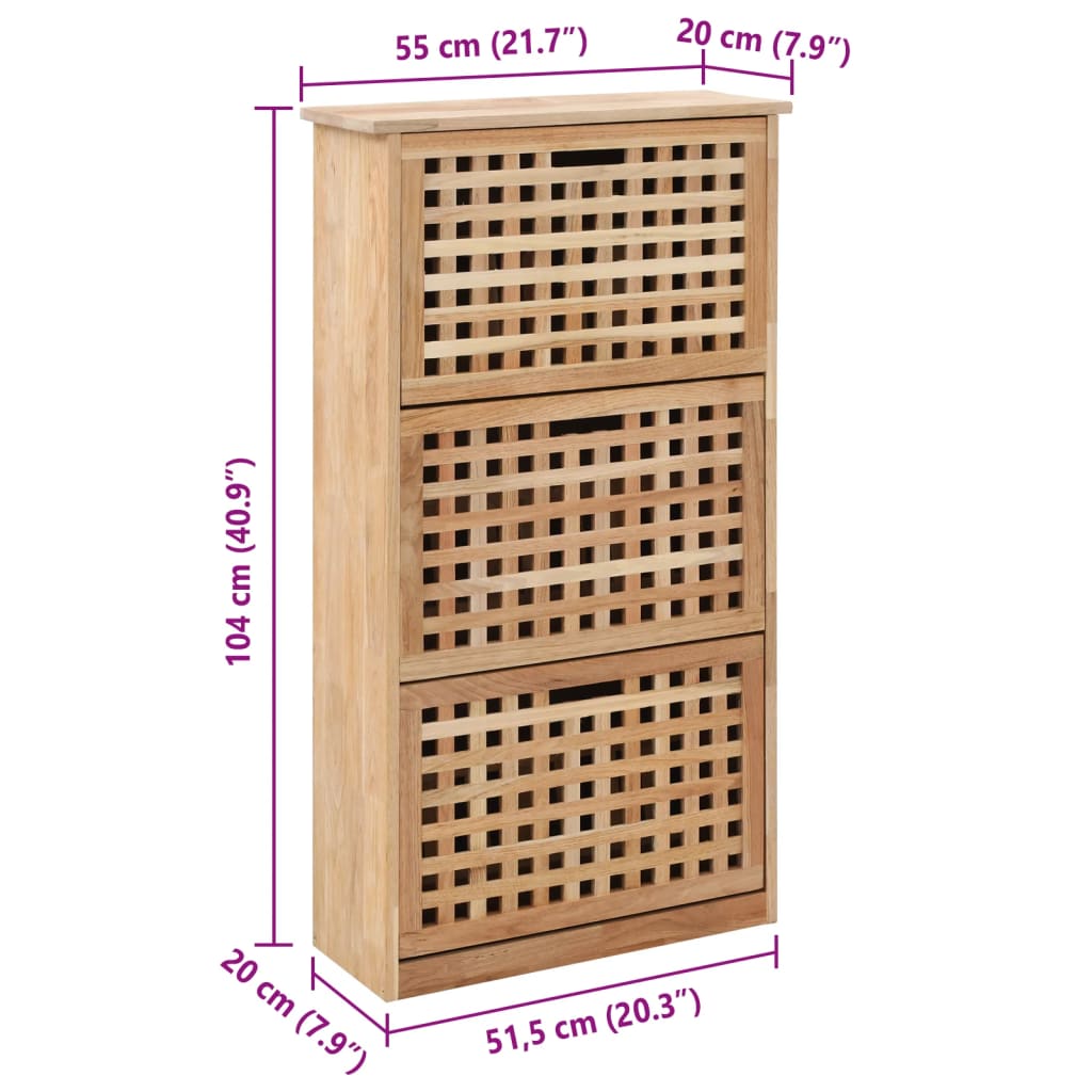 Shoe Storage Cabinet 55x20x104 cm Solid Walnut Wood showing dimensions and stylish lattice design.