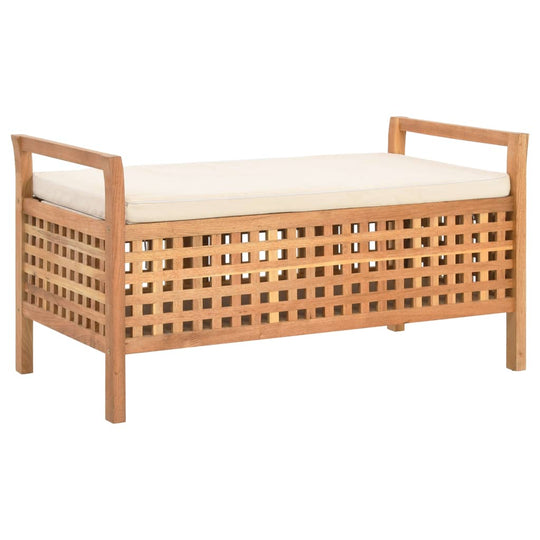 Storage Bench 93x49x49 cm Solid Walnut Wood with cushion and lattice design for storage.