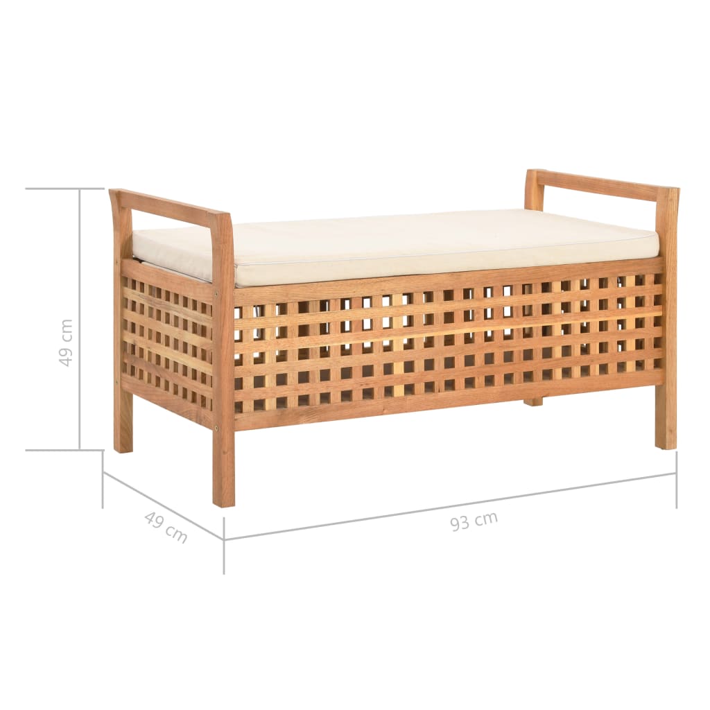 Storage Bench 93x49x49 cm Solid Walnut Wood with cushion and lattice design for hallway or bedroom.