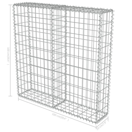 Galvanised steel gabion wall basket 100x20x100 cm for outdoor landscaping and retaining wall construction.