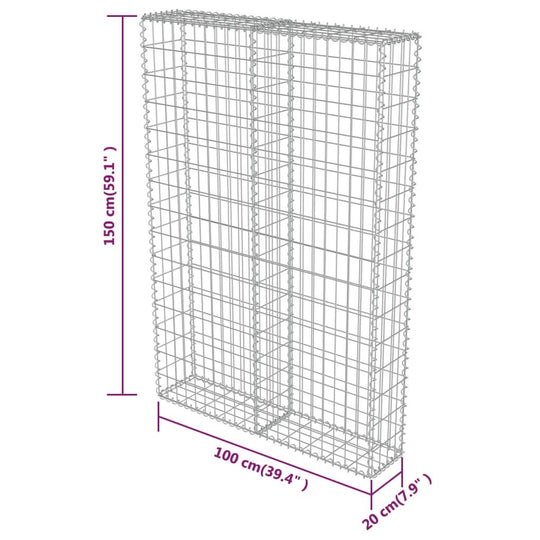 Gabion wall dimensions 100x20x150 cm, made of galvanised steel, ideal for durable landscape design.