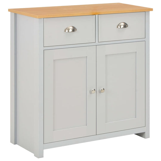 Grey sideboard furniture with two drawers and two doors, perfect for storage and interior decor upgrade.