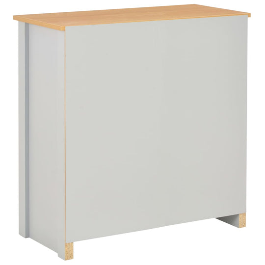 Sideboard in grey with a wooden top, featuring a minimalist design suitable for modern furniture interiors.