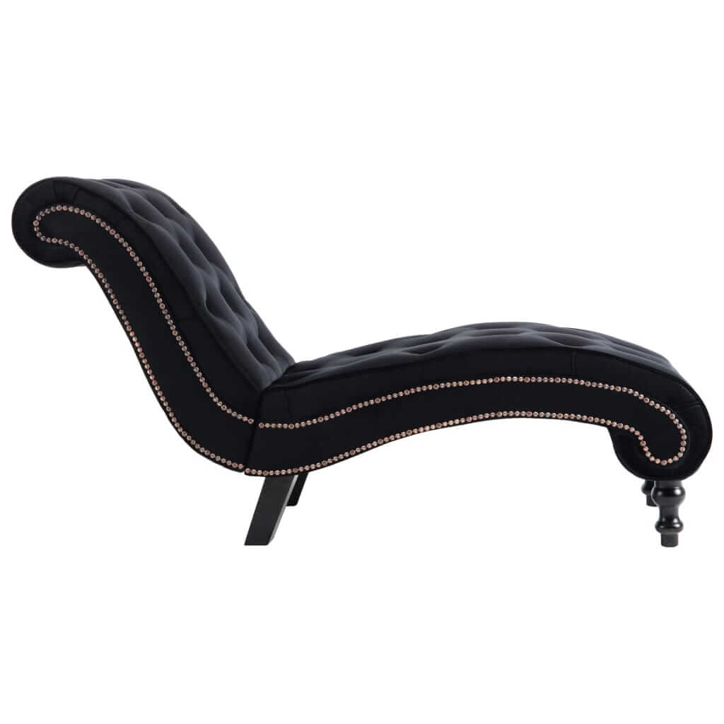 Luxurious velvet chaise lounge with ergonomic scroll design and button tufted detailing, ideal for home and outdoor garden spaces.