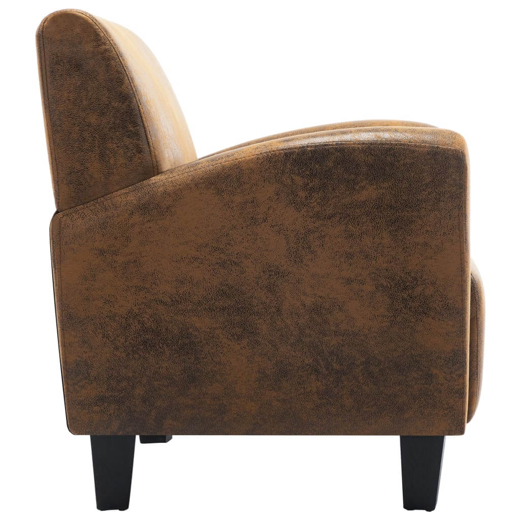 Stylish brown faux suede leather sofa chair, perfect for living room or outdoor furniture, featuring a comfortable, modern design.