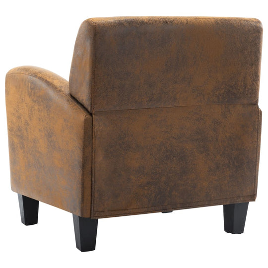 Stylish brown faux suede leather sofa chair, perfect for living room and bedroom decor, featuring a strong frame and comfortable design.