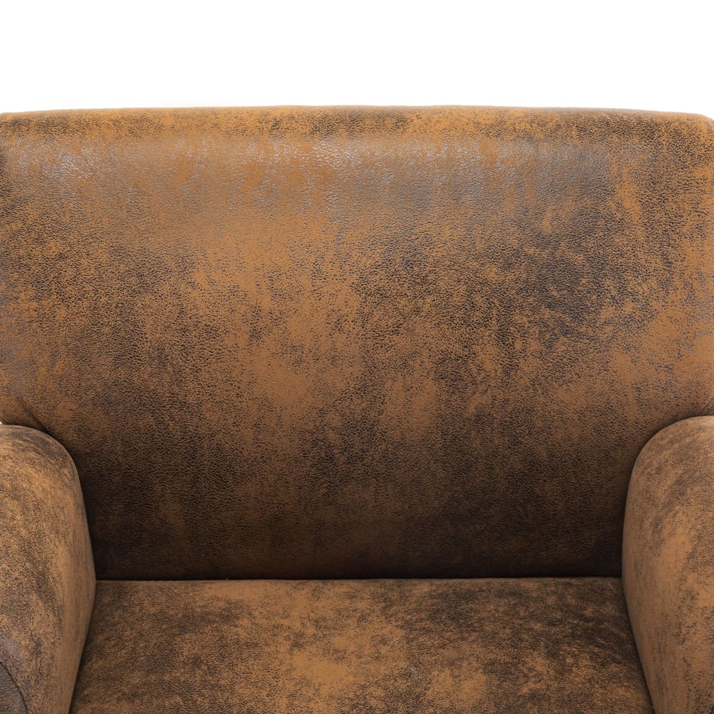 Close-up of stylish brown faux suede leather sofa chair, highlighting its luxurious texture for modern furniture design.