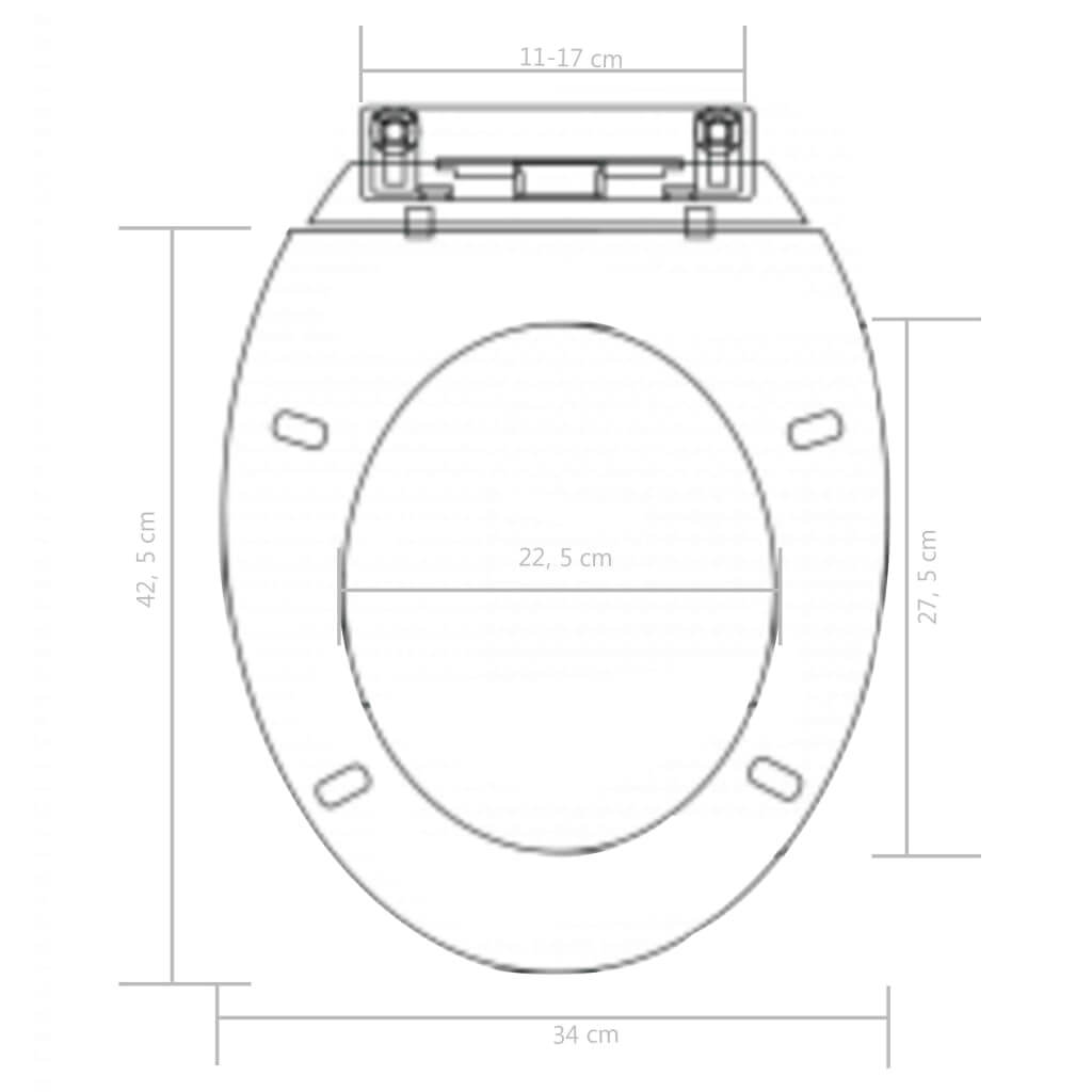 Dimensions of soft-close toilet seat with quick-release design, suitable for standard toilet bowls.