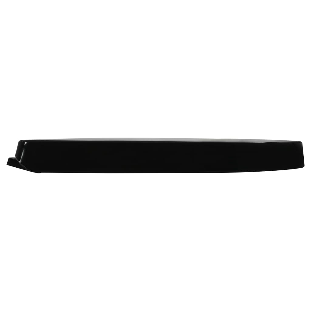 Soft-close black toilet seat side view showcasing its sleek design for modern bathroom furniture.