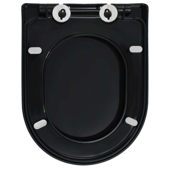 Black soft-close toilet seat with quick-release design, ideal for family homes and easy cleaning.