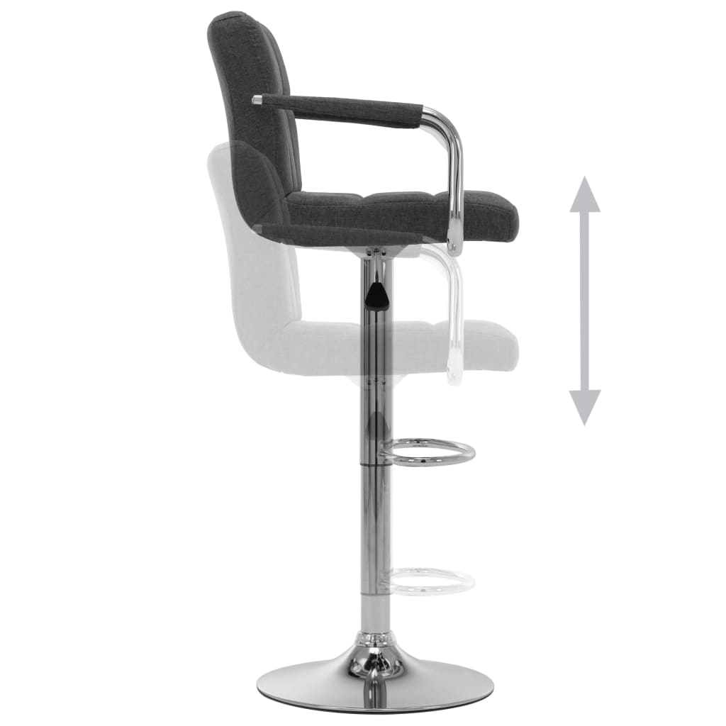 Dark grey fabric bar stool with adjustable height and chrome-plated steel frame, ideal for home and outdoor spaces.