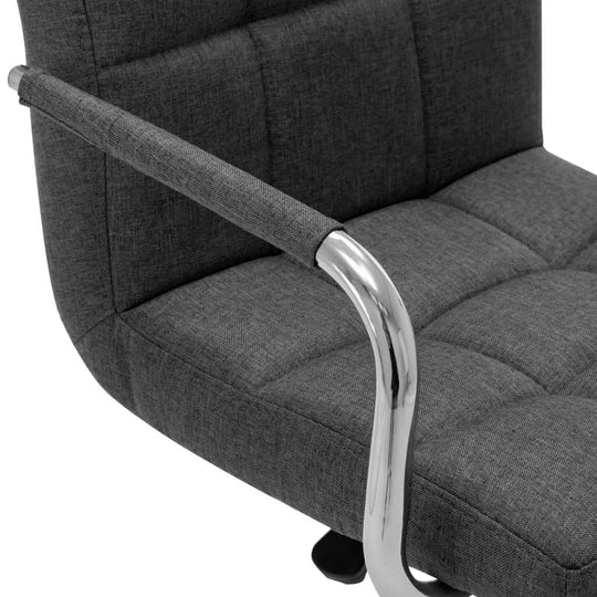 Dark grey fabric bar stool featuring a chrome-plated steel frame and padded seat for comfort in any lounge or bar setting.