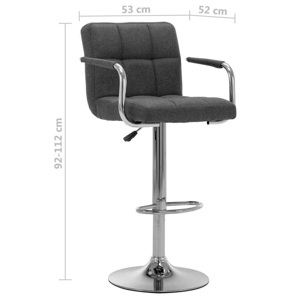 Dark grey fabric bar stool with chrome frame, adjustable height, and padded seat, perfect for modern interiors and extra seating.