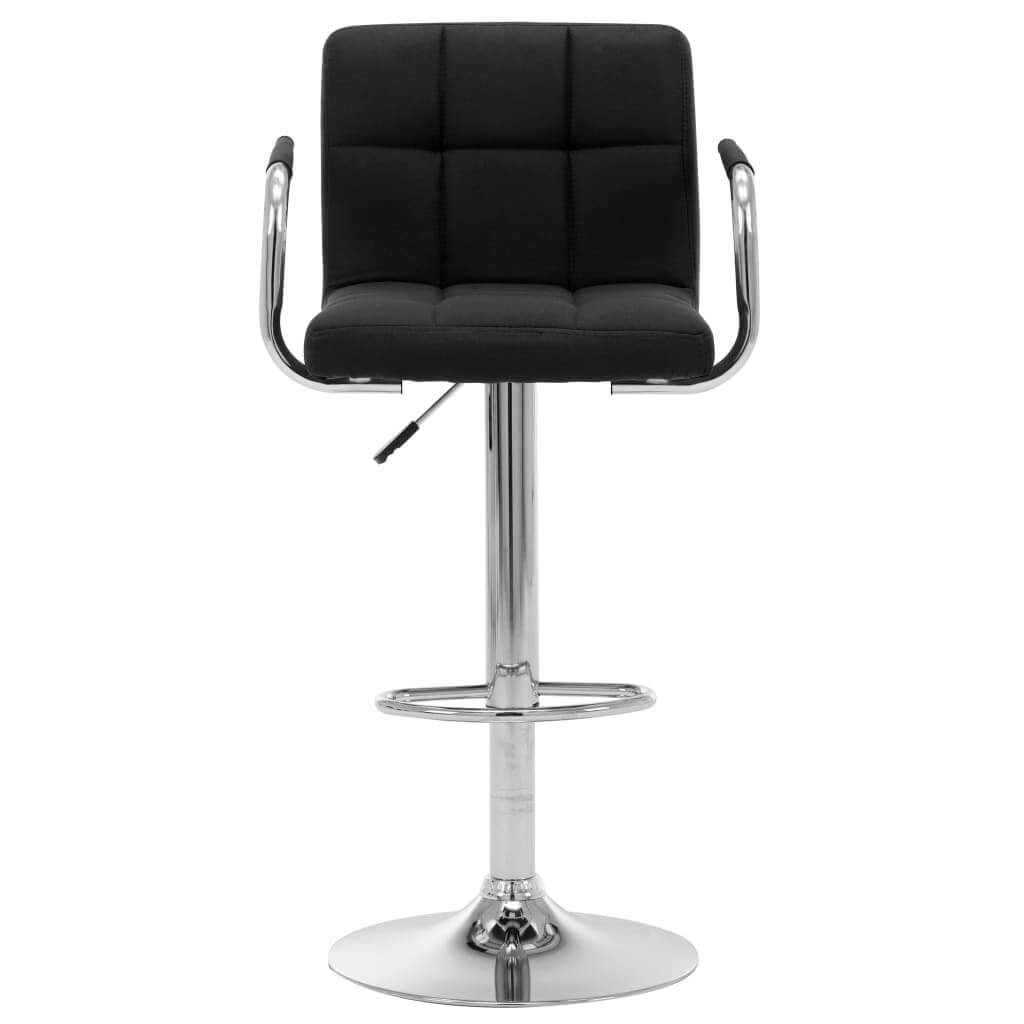 Black fabric bar stool with chrome-plated frame, perfect for outdoor and home patio furniture settings.