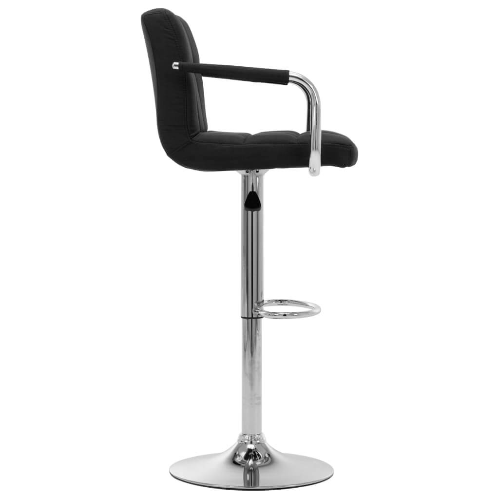 Black fabric bar stool with chrome frame, ideal for outdoor living spaces and home patio furniture.