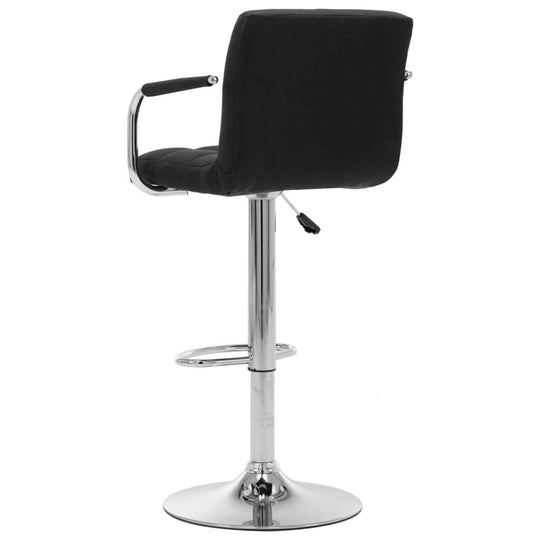 Stylish black fabric bar stool with chrome-plated base and ergonomic design, perfect for home and outdoor patio furniture.