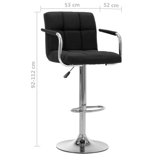 Black fabric bar stool with chrome-plated steel frame, adjustable height, ideal for outdoor and home patio furniture settings.