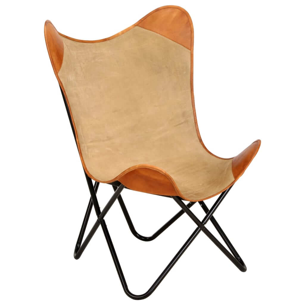 Butterfly Chair – Real Leather & Canvas Lounge Seat in vintage design with ergonomic support and classic style.