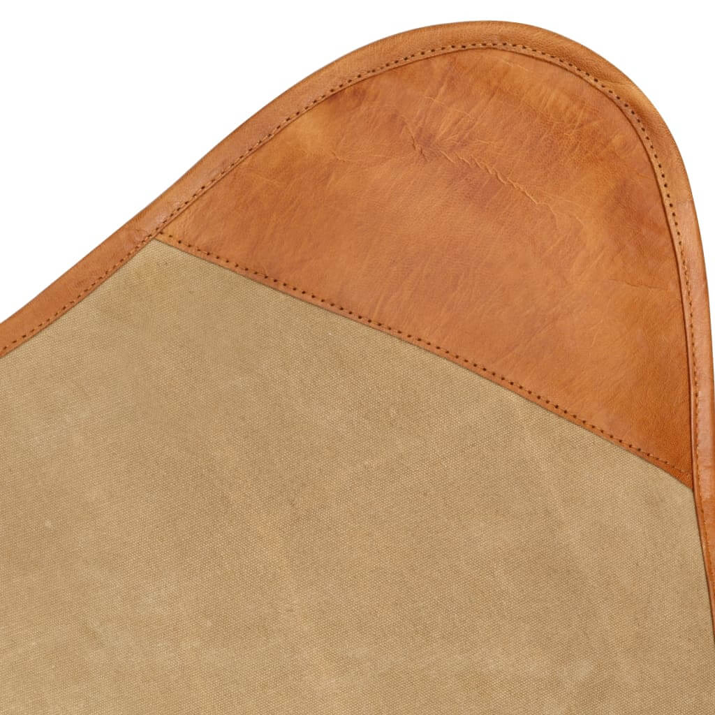 Butterfly Chair – Real Leather & Canvas Lounge Seat close-up of the leather and canvas materials used in its design.