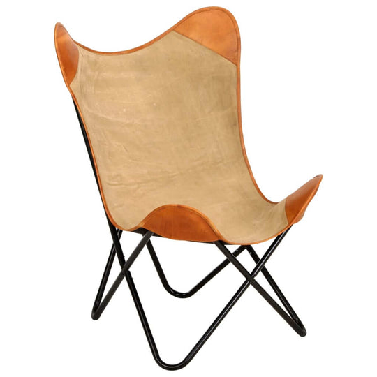 Butterfly Chair – Real Leather & Canvas Lounge Seat featuring a sleek design with durable leather and canvas materials.