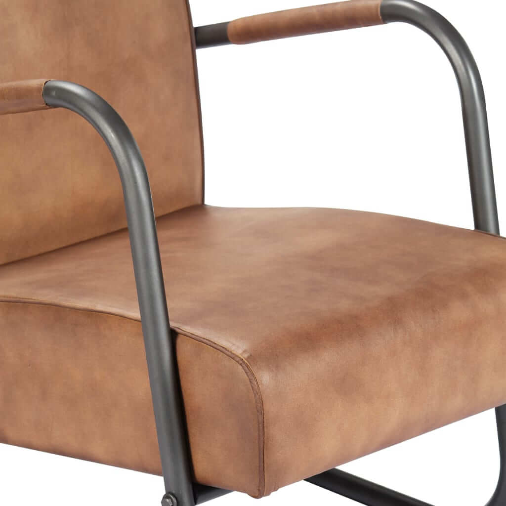 Light real leather relax armchair with powder-coated iron frame, perfect for home and garden outdoor furniture settings.