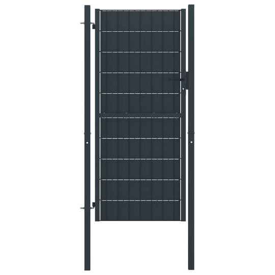 Anthracite PVC and steel fence gate 100x164 cm, sturdy design for enhanced security and privacy in outdoor spaces.