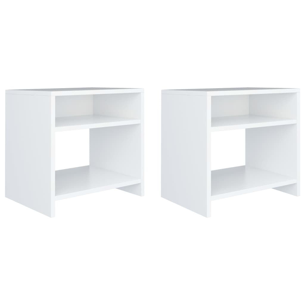 Set of 2 white bedside cabinets 40x30x40 cm with open compartments and shelves made from engineered wood