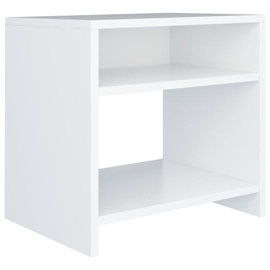 White bedside cabinet made of engineered wood with an open compartment and shelf, 40x30x40 cm.