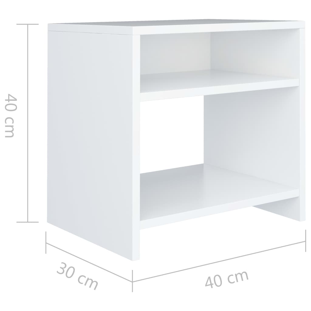 Bedside cabinet dimensions 40x30x40 cm, engineered wood with open compartment and shelf,  white finish