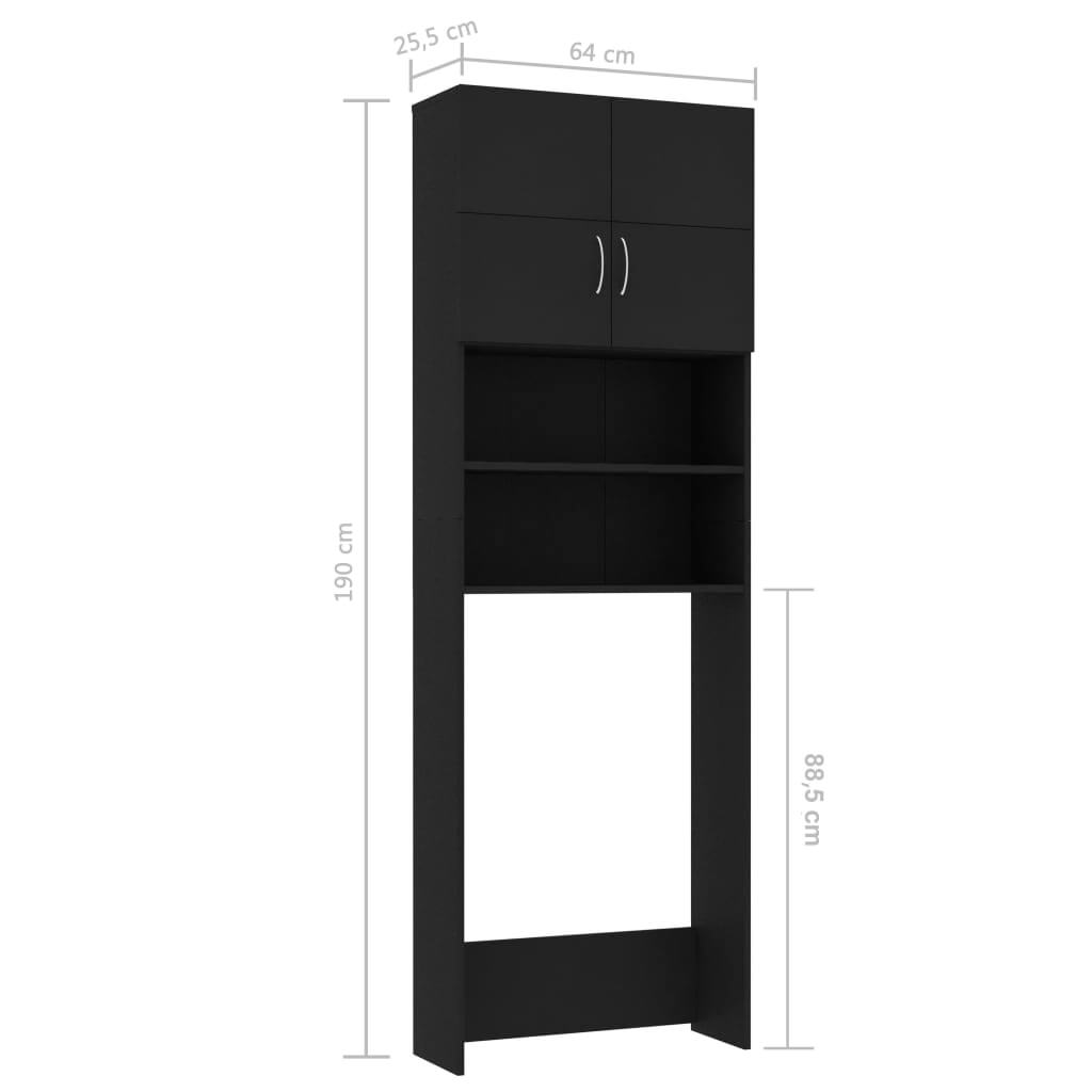 Black washing machine cabinet, engineered wood, 64x25.5x190 cm, with ample storage, perfect for bathrooms and laundry spaces.