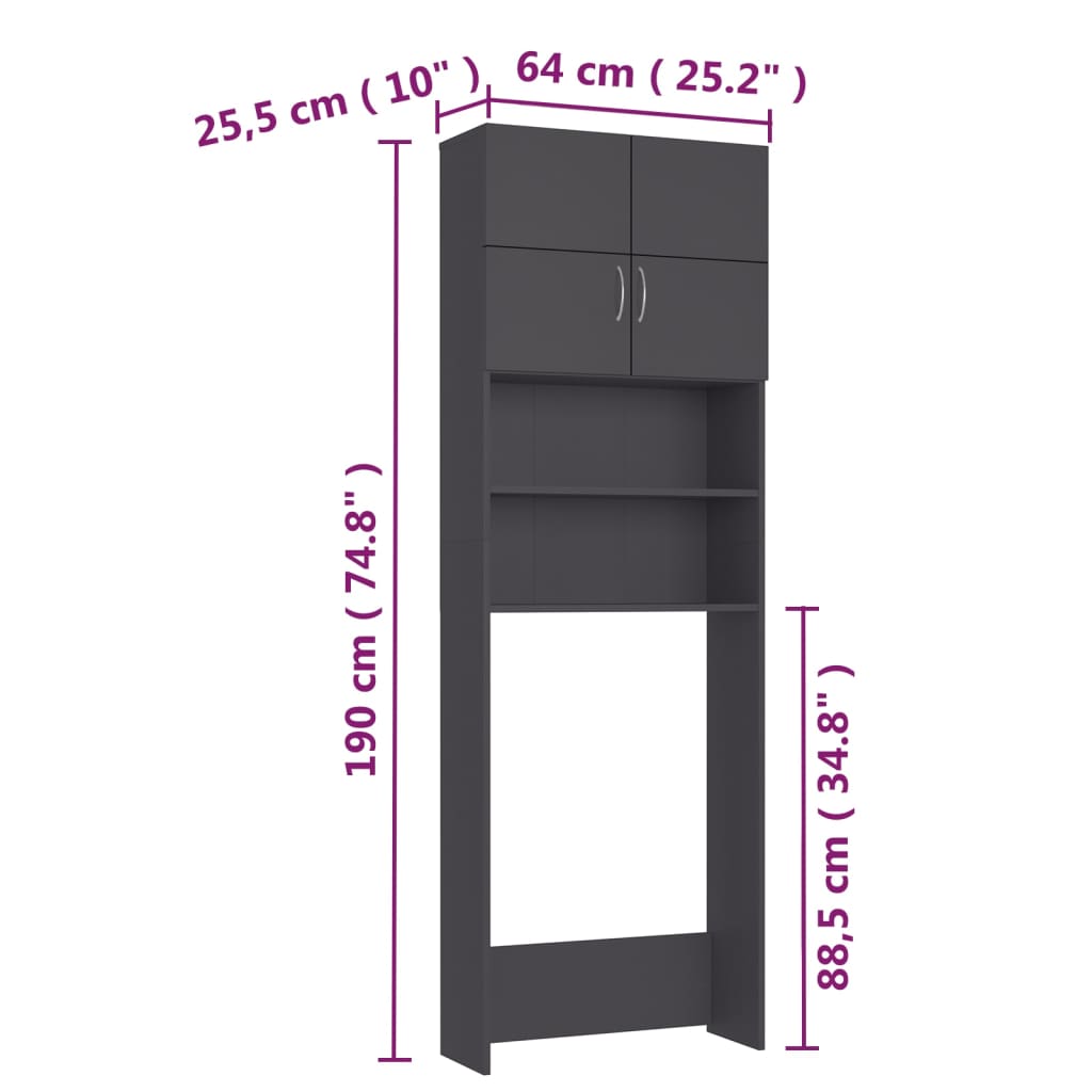 Washing Machine Cabinet Grey 64x25.5x190 cm Engineered Wood