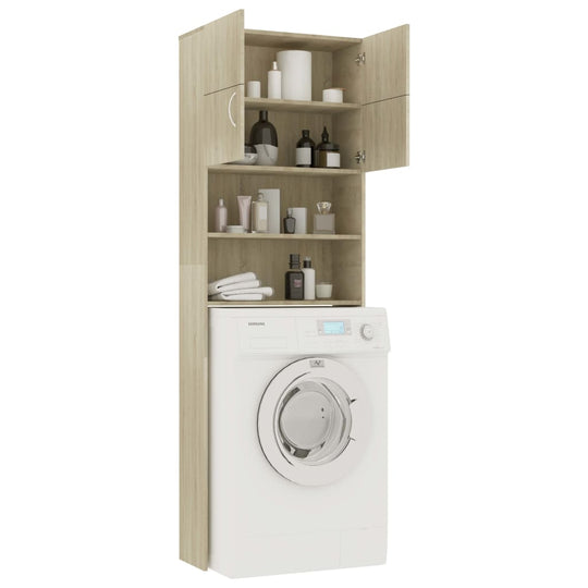 Washing machine cabinet in Sonoma Oak, 64x25.5x190 cm, engineered wood, offering storage for bathroom and laundry 🧺 essentials.