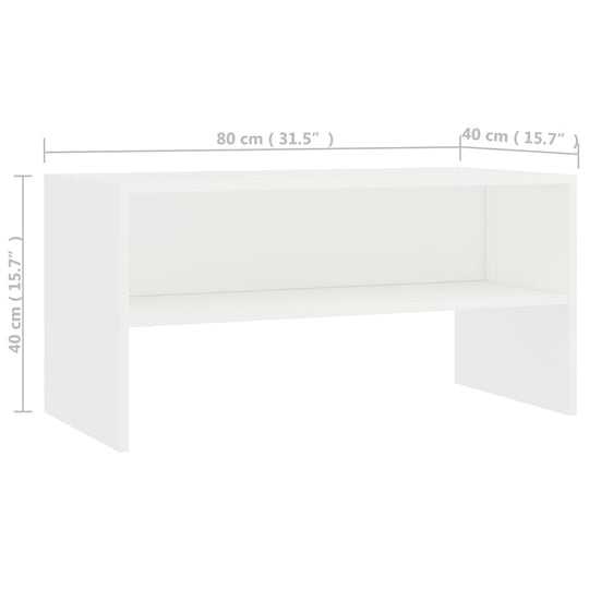 White TV cabinet made of engineered wood, measuring 80x40x40 cm, featuring an open compartment for storage.