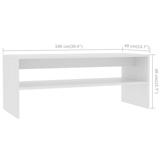 Coffee table in white engineered wood, dimensions 100x40x40 cm, featuring a stylish open shelf for storage.