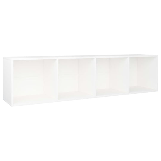 White engineered wood book cabinet with four spacious compartments for organized storage. Dimensions: 36x30x143 cm.