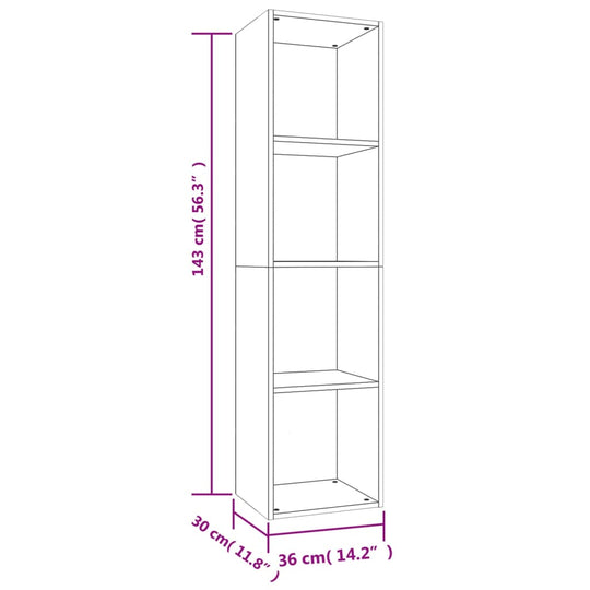 Dimensions of a Sonoma Oak book cabinet with 4 compartments, measuring 36x30x143 cm, ideal for organized storage.