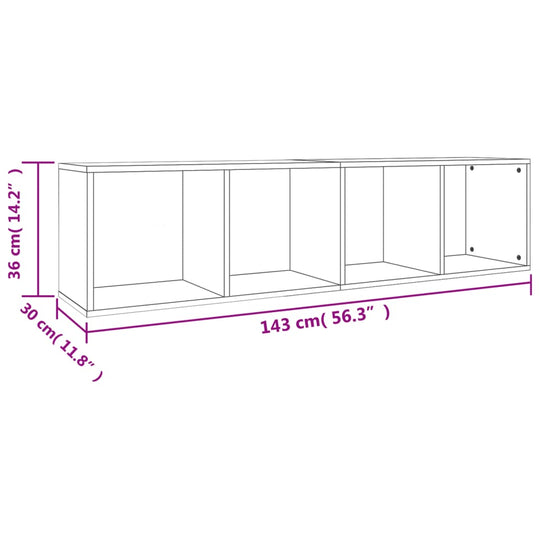 Dimensions of Sonoma Oak book cabinet with 4 compartments, measuring 36x30x143 cm in engineered wood for stylish storage.