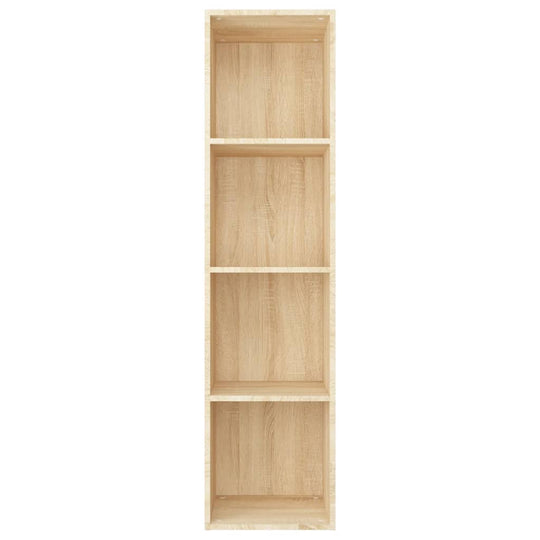 Book cabinet with four compartments in Sonoma oak finish, perfect for organizing books and multimedia items.