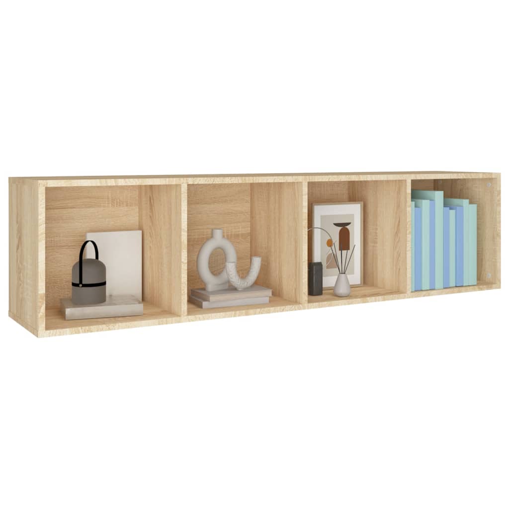 Stylish Sonoma oak book cabinet with four compartments for organized storage of books and decor items.