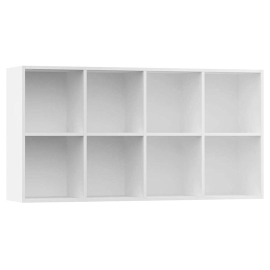 White book cabinet with 8 compartments for stylish and practical storage of books and multimedia.