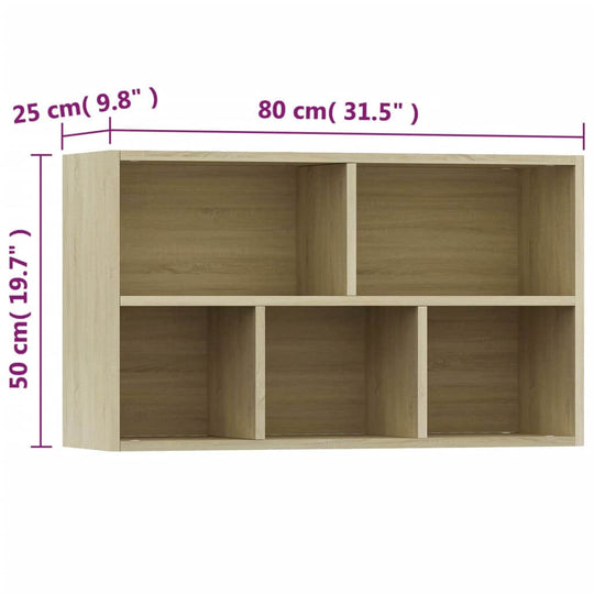 Book cabinet in Sonoma oak finish, 50x25x80 cm, with 5 compartments for organized storage of books and multimedia.