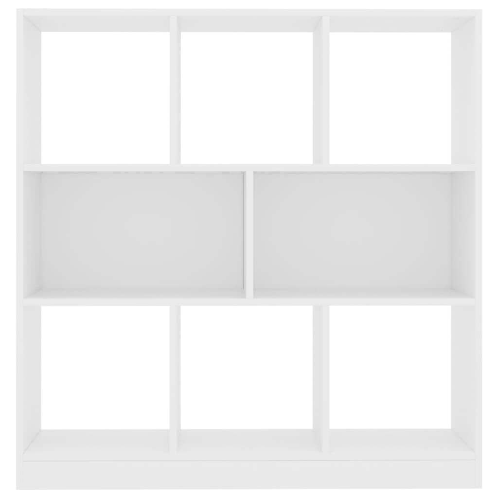 White book cabinet with 8 spacious compartments for organizing books and decor, made of durable engineered wood.