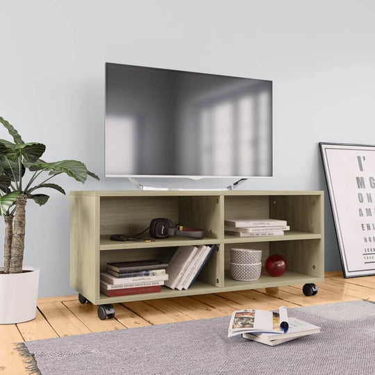 TV Cabinet with Castors Sonoma Oak 90x35x35 cm Engineered Wood , Furniture -> Entertainment Centers & TV Stands