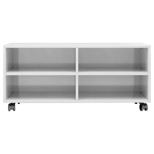 TV Cabinet with Castors High Gloss White 90x35x35 cm Engineered Wood